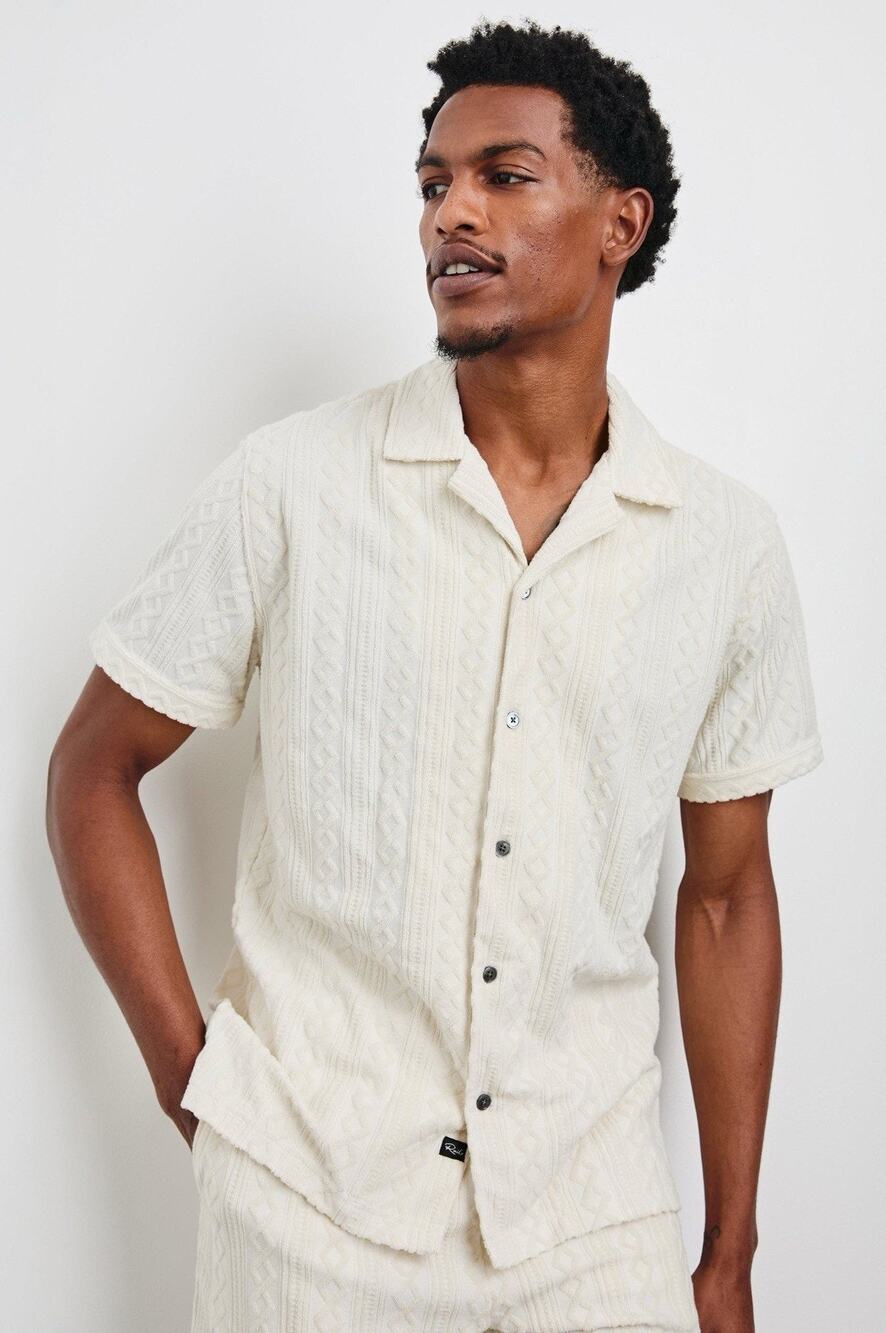 RAILS Shirt Maverick Terry Cloth Jacquard Camp Raised Texture Button Ecru